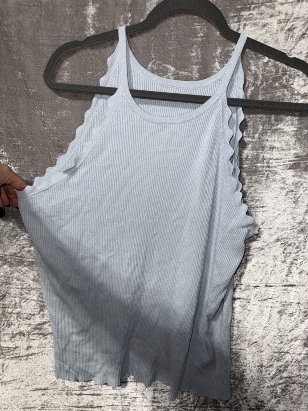 Women's Light Blue Ribbed Scallop-Edge Tank Top